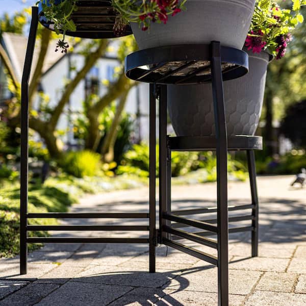 Vigoro 25 in H. 3-Tier Steel Plant Stand in Black 27451 - The Home