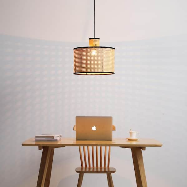 Modern Bohemian 1-Light 2-Tier Pendant Light, PVC Rattan Shade With Velvet Rim