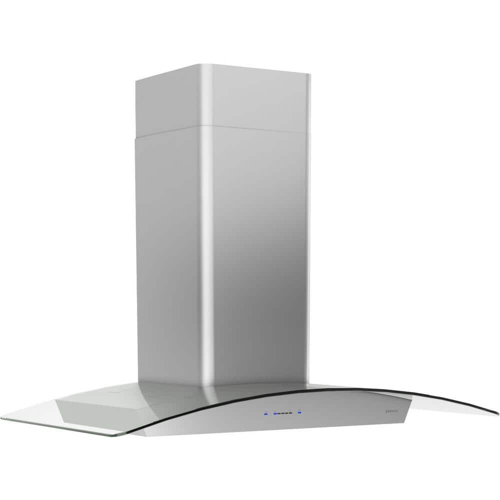 36'' Stainless Steel Convertible Island Range Hood with Glass Canopy
