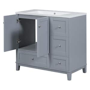 36 in. W x 18 in. D x 34 in. H Single Sink Freestanding Bath Vanity in Grey with White Resin Top