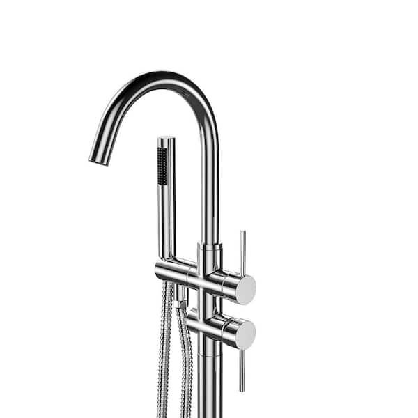 2-Handle Freestanding Tub Faucet with Hand Shower in Chrome