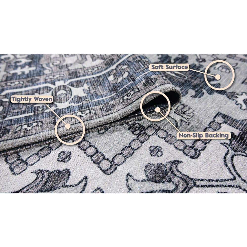 Lyla Blue and Gray Synthetic Traditional Washable 4' x 6' Area Rug