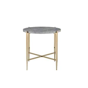 26 in. Tainte in Faux Marble and Champagne Round Marble Top End Table