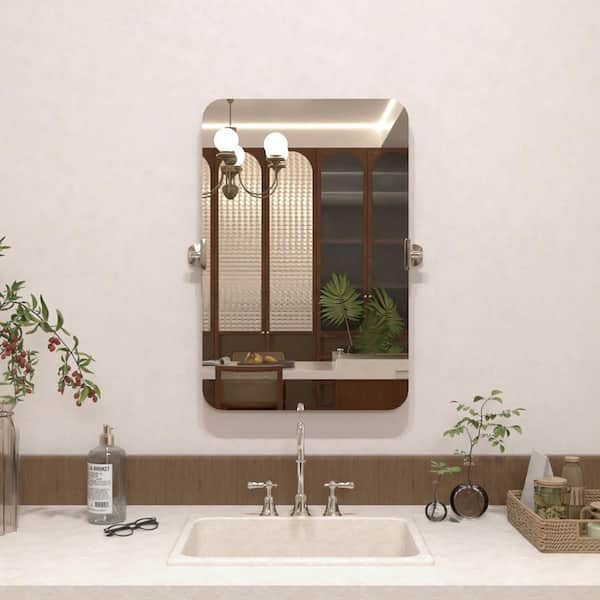 Solvix 20 in. H x 30 in. W Rectangular Framed Tilt Wall Mount Bathroom Vanity Mirror in Chrome