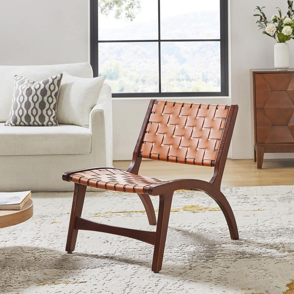 JAYDEN CREATION Liliana Brown Faux Leather Side Chair with Solid