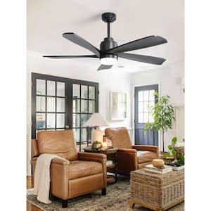 52 in. Indoor/Outdoor Smart Black Wood Ceiling Fan with LED Light and Remote App Control