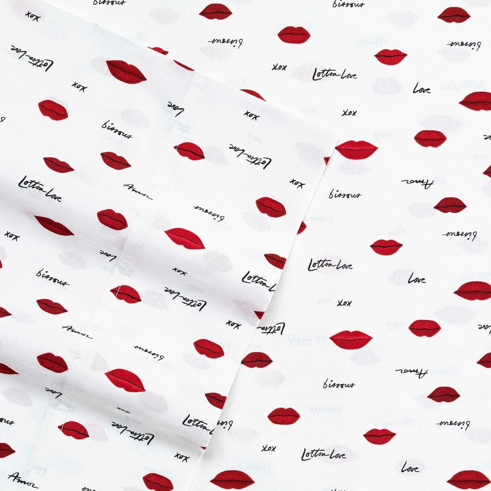 Queen Black and Red Love Lips Microfiber Sheet Set