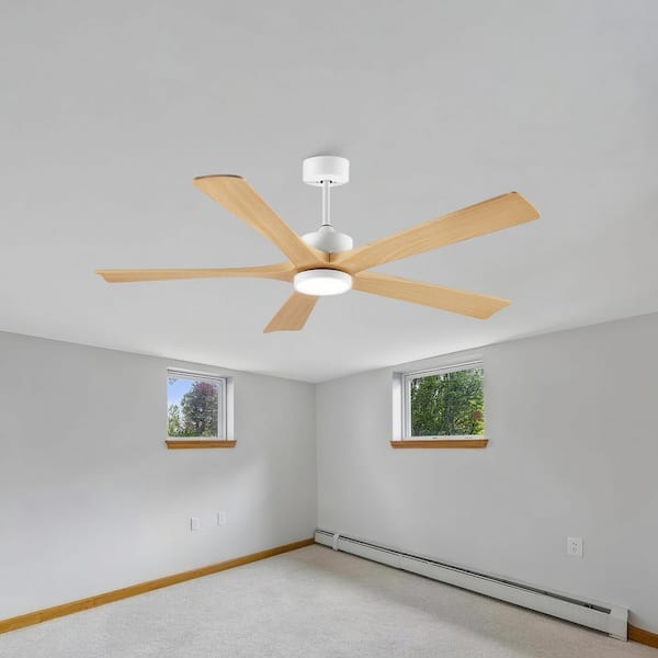 60 in. White 5 Wood Blades Downrod Stardand Ceiling Fan with Full Spectrum LED Light and Remote Control Included