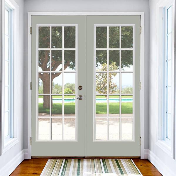 72 in. x 80 in. Silver Cloud Steel Prehung Left-Hand Inswing 15-Lite Clear Glass Patio Door Vinyl Frame with Brickmold