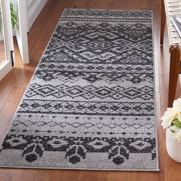 Adirondack Silver/Black 3 ft. x 10 ft. Geometric Runner Rug