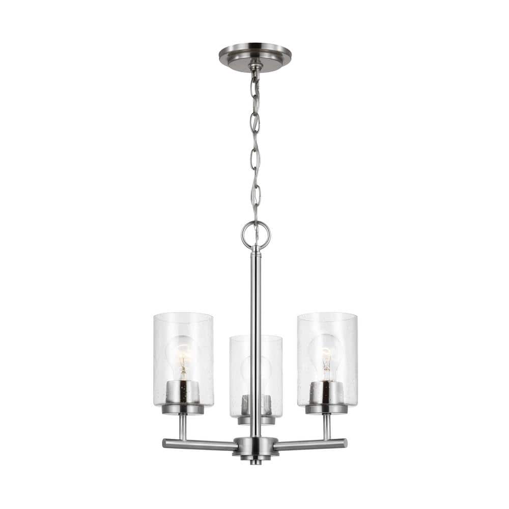 Brushed Nickel 3-Light Chandelier with Clear Seeded Glass