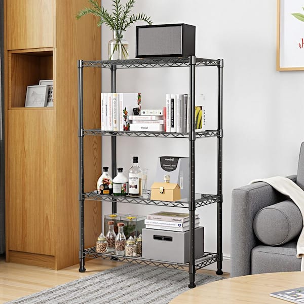 4-Tier Heavy Duty Pantry Organizers,1000 lbs. Steel Wire Storage Shelving, 13.7in.Dx23.6in.Wx53.4in.H Black Utility Rack