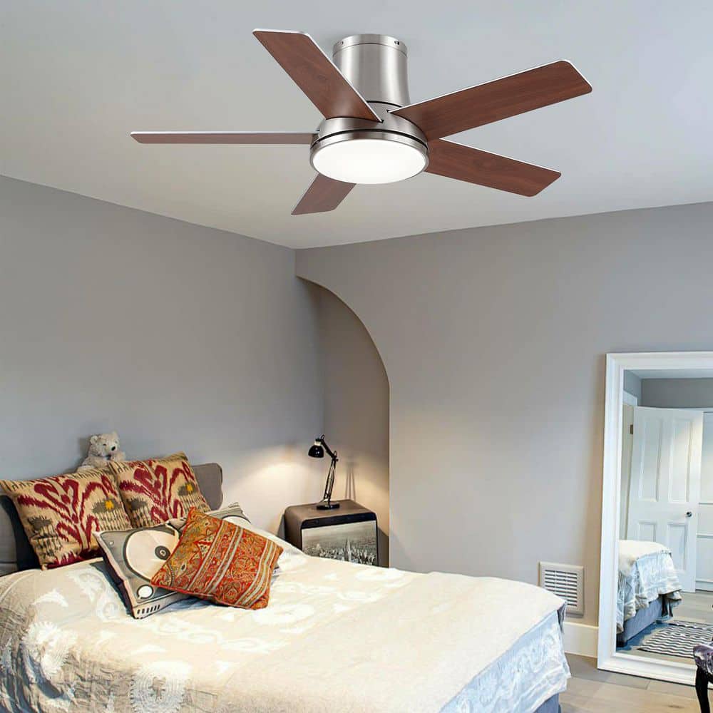 Amice 42 in. Integrated LED Indoor Nickel Standard Flush Mount Ceiling Fan with Light, Remote and Walnut Plywood Blades price history on PriceWatchPro