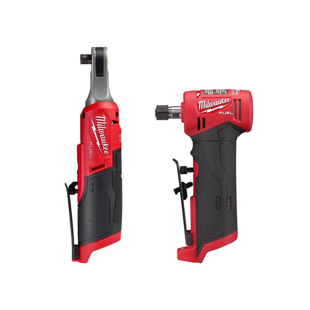 Milwaukee M12 FUEL 12V Lithium-Ion Brushless Cordless High Speed 3/8 in. Ratchet w/ Brushless 1/4 in. Right Angle Die Grinder -  2567-20-2485-20