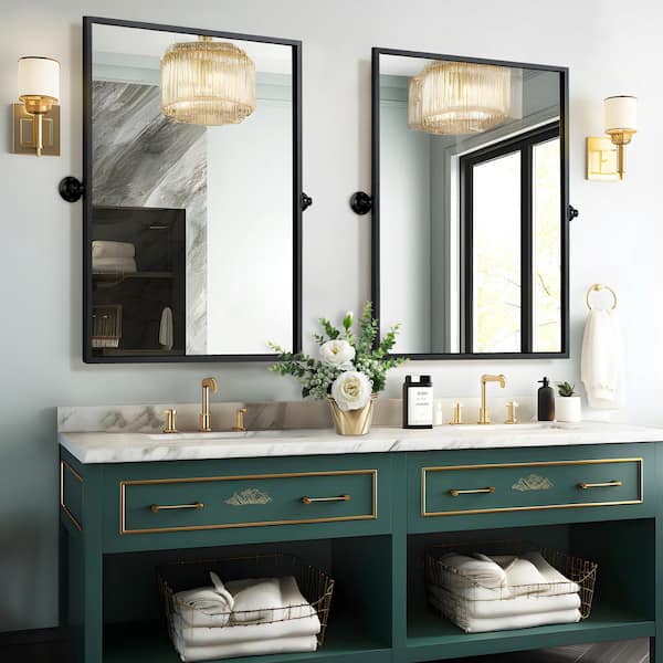 Dovelina 24 in. W x 36 in. H Modern Rectangle Metal Framed Black Pivoted Wall Vanity Mirror