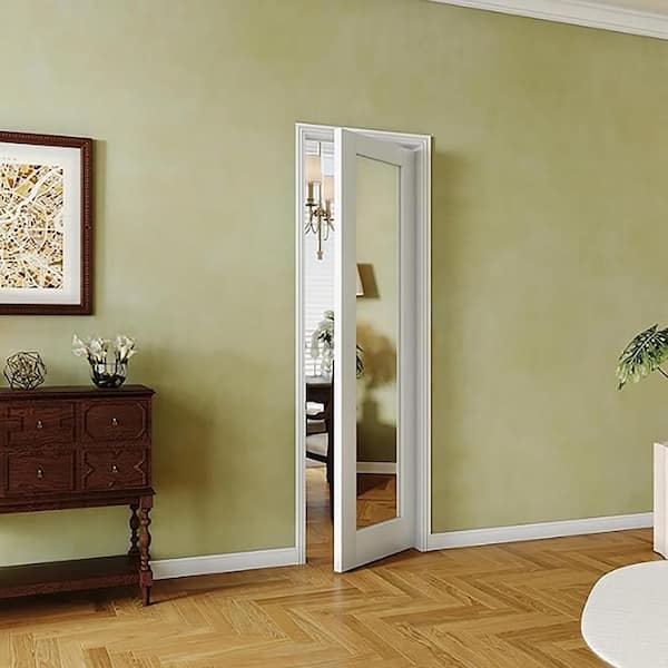 24 in. x 80 in. 1 Lite Mirrored Glass Interior Door Panels MDF White Wardrobe Door Slab Prefinished