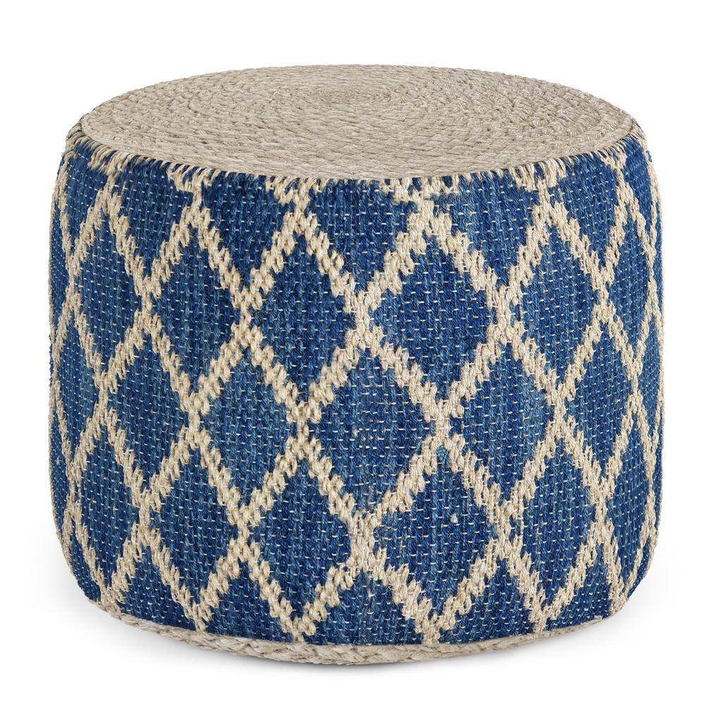 UPC 840469000032 product image for Edgeley Boho Round Pouf in Classic Blue, Natural Woven Braided Jute | upcitemdb.com