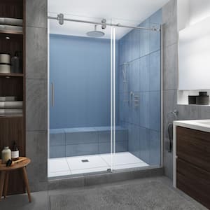 Langham XL 44 - 48 in. x 80 in. Frameless Sliding Shower Door with StarCast Clear Glass in Stainless Steel, Left Hand