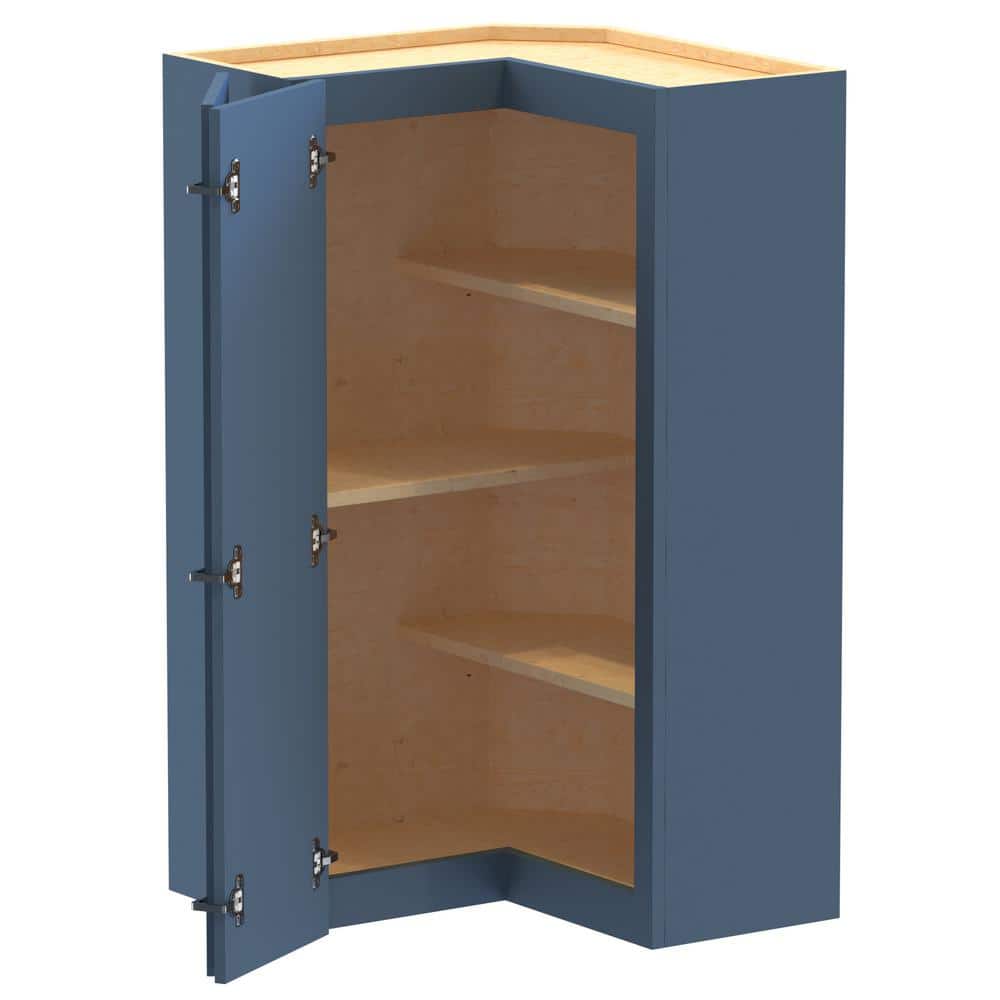 Washington 24 in. W x 24 in. D x 42 in. H in Blue Thermofoil Plywood Assembled Wall Kitchen Corner Cabinet w Adj Shelves