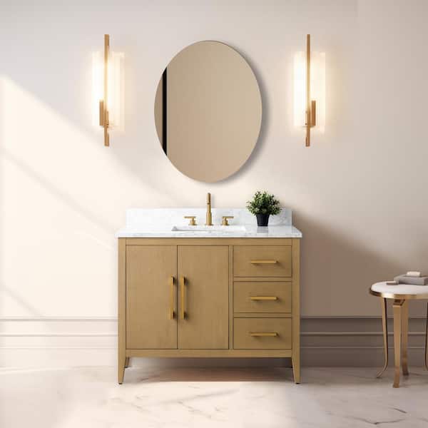42 in. W x 22 in. D x 34 in. H Single-Sink Bathroom Vanity in Natural Oak with Engineered Marble Top in Arabescato White