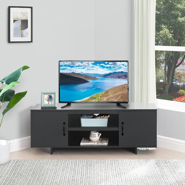 HOMESTOCK Black Corner TV Stand for 50 in TV, Low Profile TV Low TV Console, Small TV Stand Door and Shelve 85543W - The Home