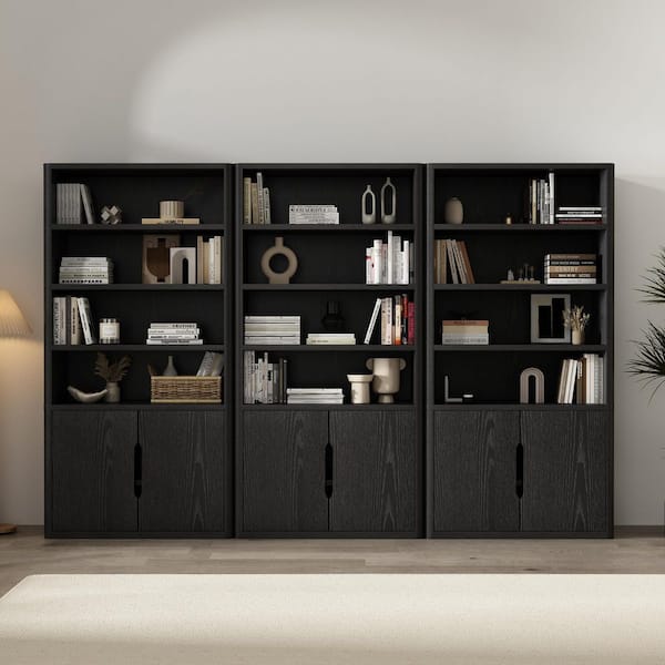 Rivington 79 in. Tall Modern Black Composite Wood 4-Shelf Standard Bookcase (Set of 3)