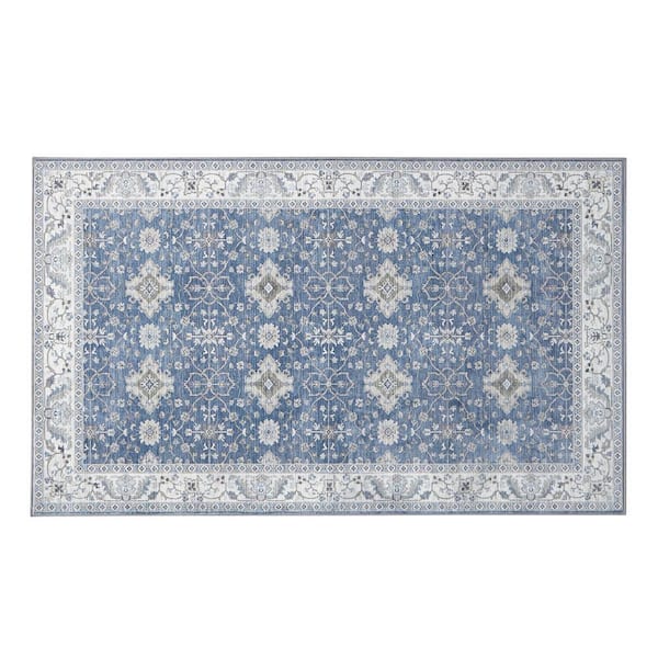 Wyatt & Ash Willa Blue/Taupe 5 ft. x 7 ft. Woven Geometric