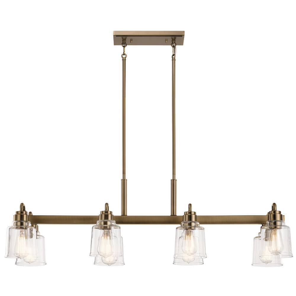 Weathered Brass 8-Light Industrial Chandelier with Clear Glass