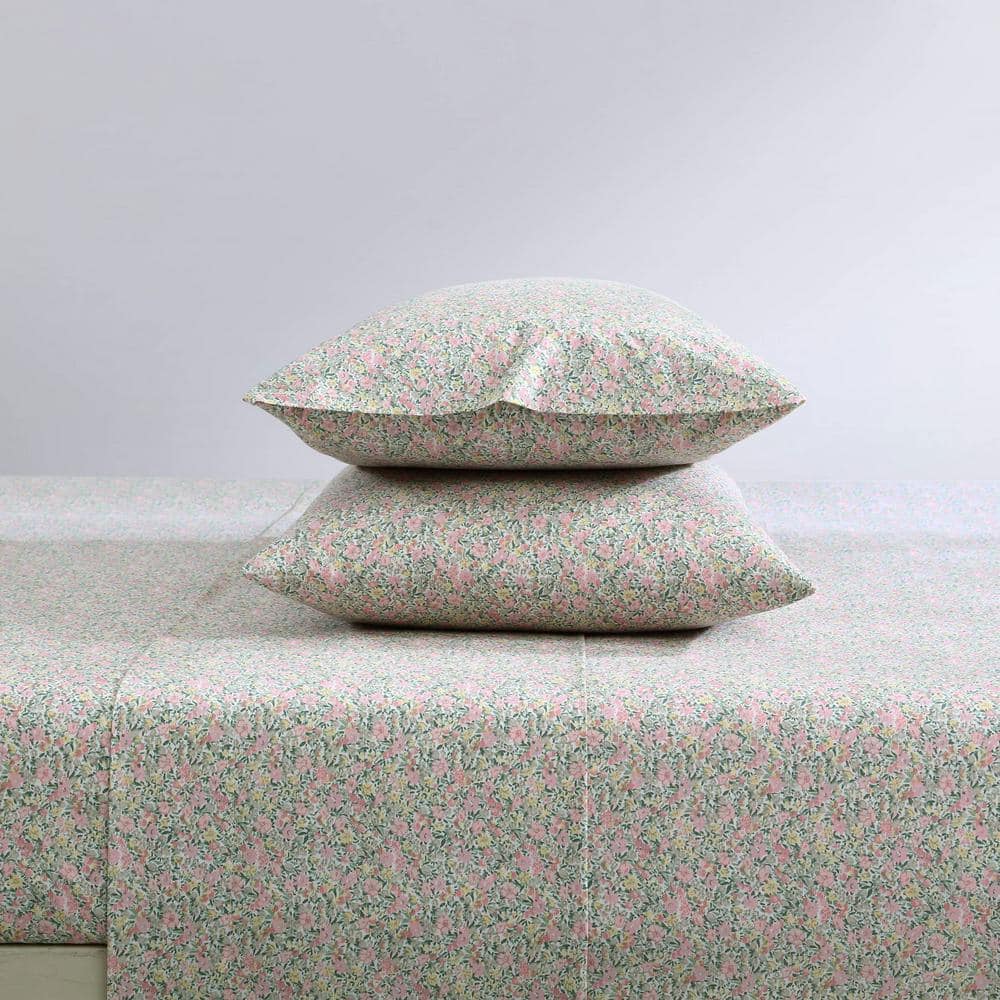 Loveston Pink Full Cotton Percale Floral Sheet Set