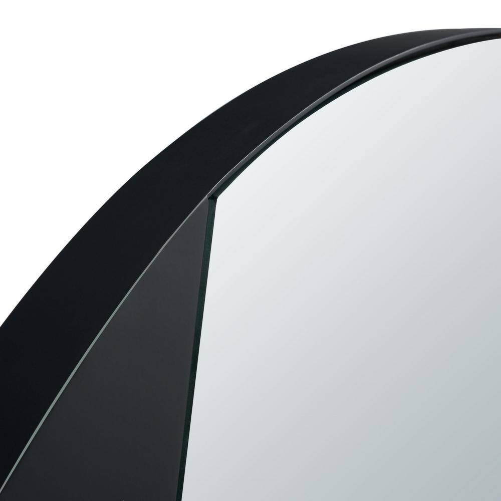 Contemporary Asymmetrical Round Wood Mirror in Matte Black