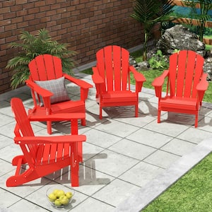 DECO Red Folding Poly Outdoor Adirondack Chair (Set of 4)