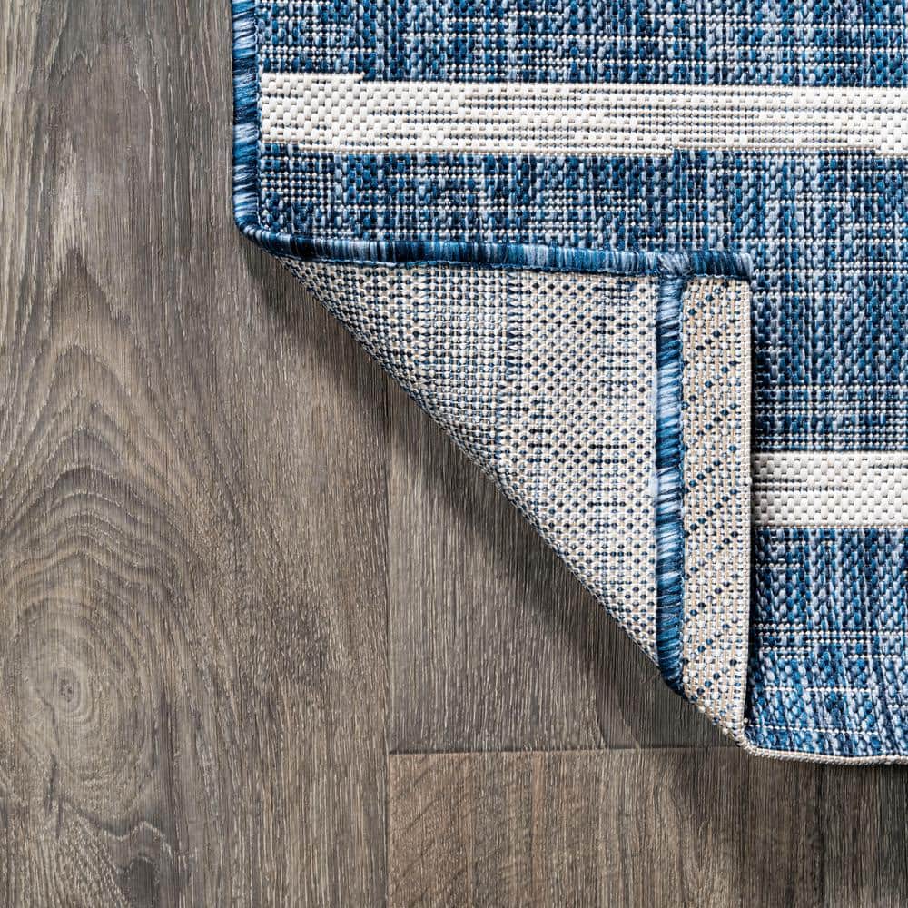 Blue and Ivory Striped Synthetic Reversible Area Rug