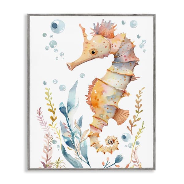 Stupell Industries Soft Seahorse Underwater by Franklyn Gregory Gray Framed Animal Giclee Art Print 14 in. x 11 in.