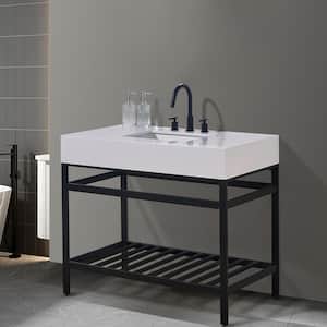 Edolo 42 in. W x 22 in. D x 35 in. H Bath Vanity in Matt Black with White Composite Stone Top