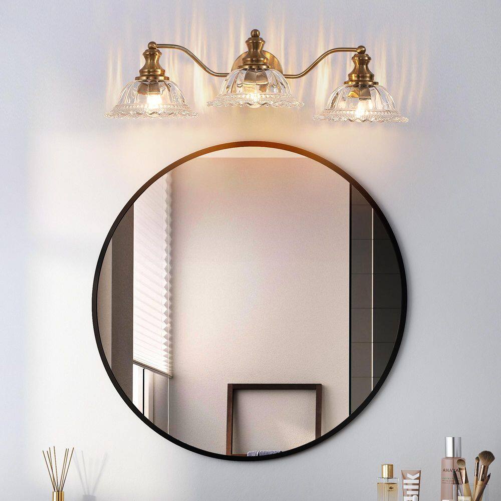 Modern 24 in. 3-Light Gold Vintage Bathroom Vanity Light with Elegant Petal Glass Lampshade (Bulb Not Included) price history on PriceWatchPro