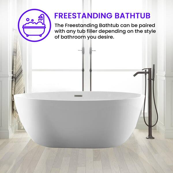 Vanity Art Chartres 59 in. Acrylic Flatbottom Freestanding Bathtub in White Vanity Art Chartres 59 in. Acrylic Flatbottom Freestanding Bathtub in White