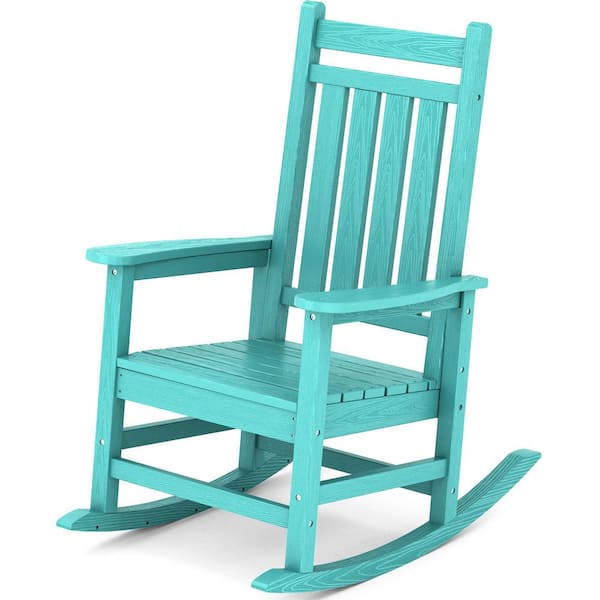 JEAREY Oversized HDPE Resin Outdoor Patio Rocking Plastic Adirondack Chair in Aruba Blue (1-Pack)