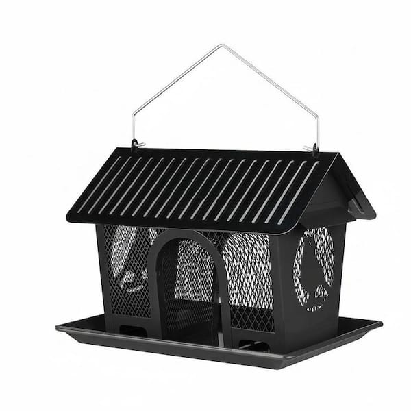 Metal Wild Bird Seed Feeder with Seed Tray and Weatherproof Roof