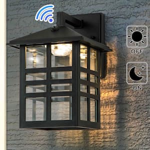 1-Light Black Dusk to Dawn LED Outdoor Wall Lantern Sconce with Clear Glass Shade