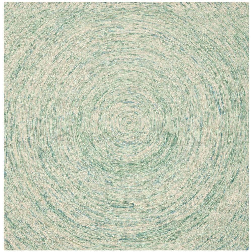 Ivory and Blue Hand-Tufted Wool Square Area Rug