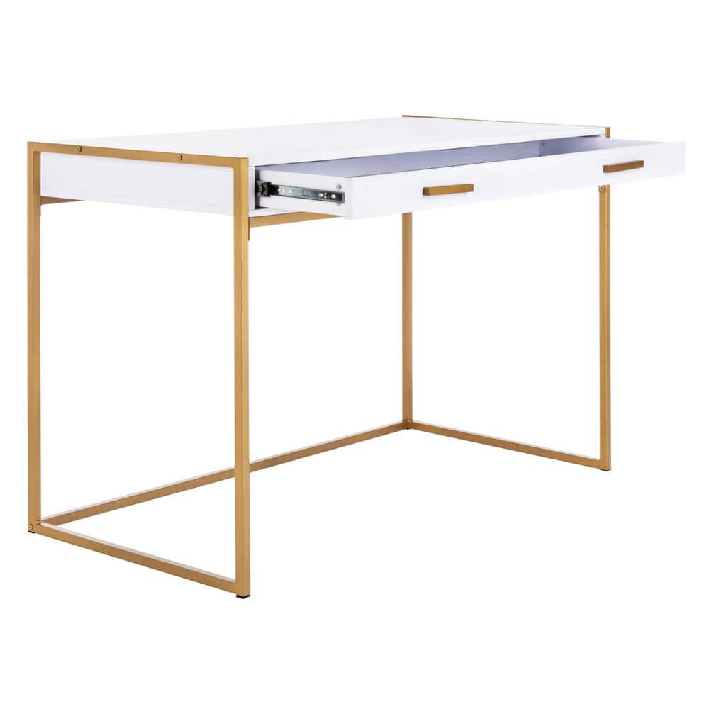 Elodie White and Gold Wood Home Office Desk with Drawer