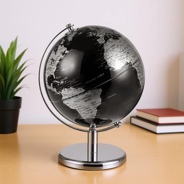 Gymax 10.5 in. Metallic Black World Globe 8-Inch Rotating Earth