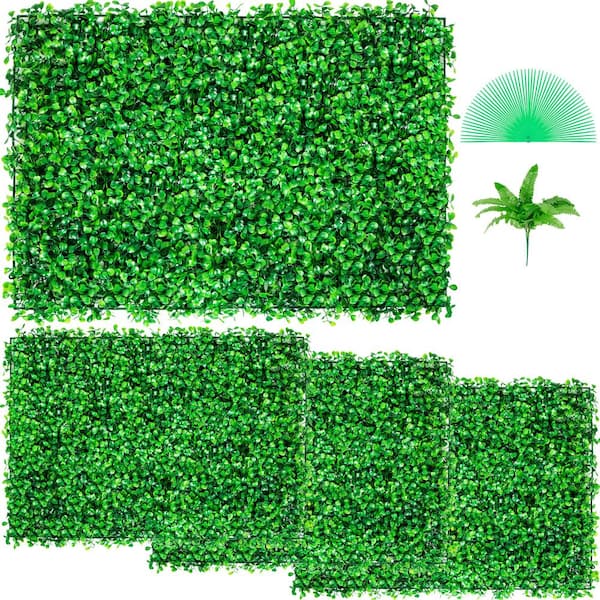VEVOR Artificial Boxwood Panels 24 in. x 16 in. x 1.6 in. Vinyl Garden Fence Boxwood Hedge Wall Panels PE Grass Backdrop Wall
