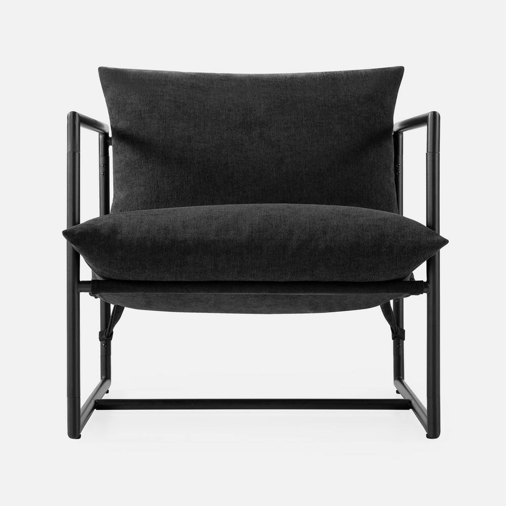 Black Metal Framed Sling Accent Chair with Cushions