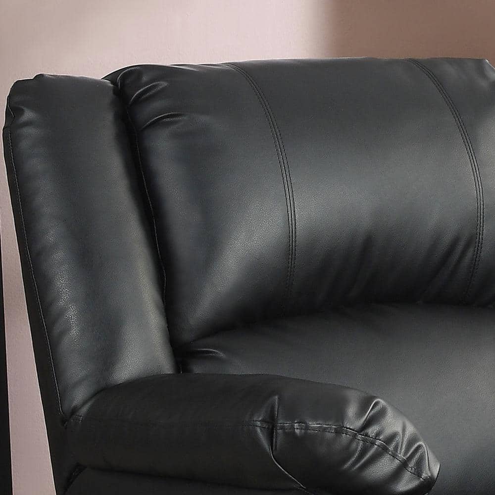 Pittsburg Black Faux Leather Manual Recliner with Wood Frame