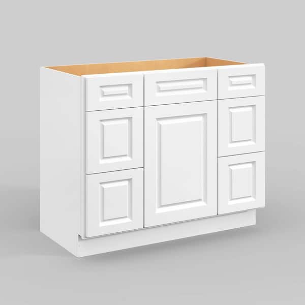 Hausvita 42 in. W x 21 in. D x 34.5 in. H in Traditional White Plywood Ready to Assemble Floor Vanity Sink Base Kitchen Cabinet