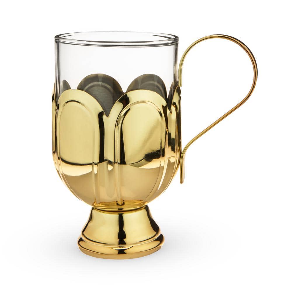Twine Starlight Stemless Champagne Glasses, Set of 2 18 oz Festive Gold Rim  Flutes, Decorative Barware