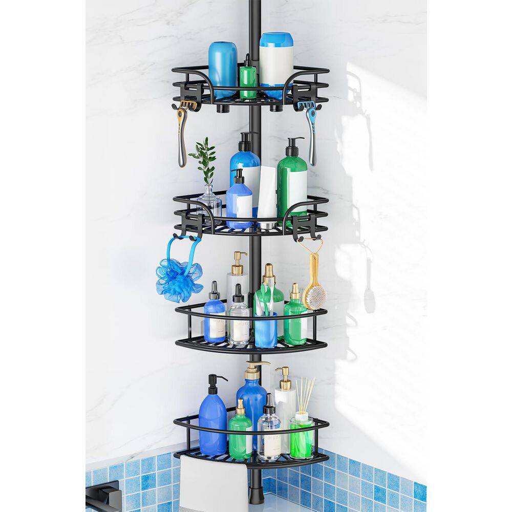 Tension Pole Adjustable Heavy-Duty Rustproof 4-Tier Shower Caddy  Adjustable 47-123 inch with Large Baskets in Black price history on PriceWatchPro