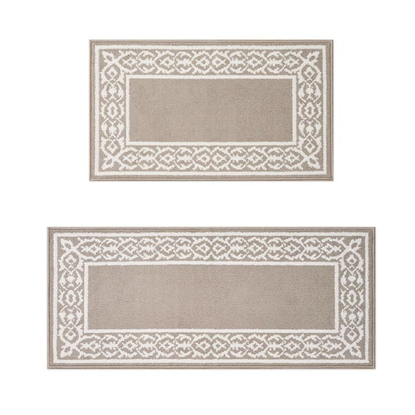 Lorreta 2-tone Linen/Ivory 2 ft. x 5 ft Border 2-Piece Rug Set
