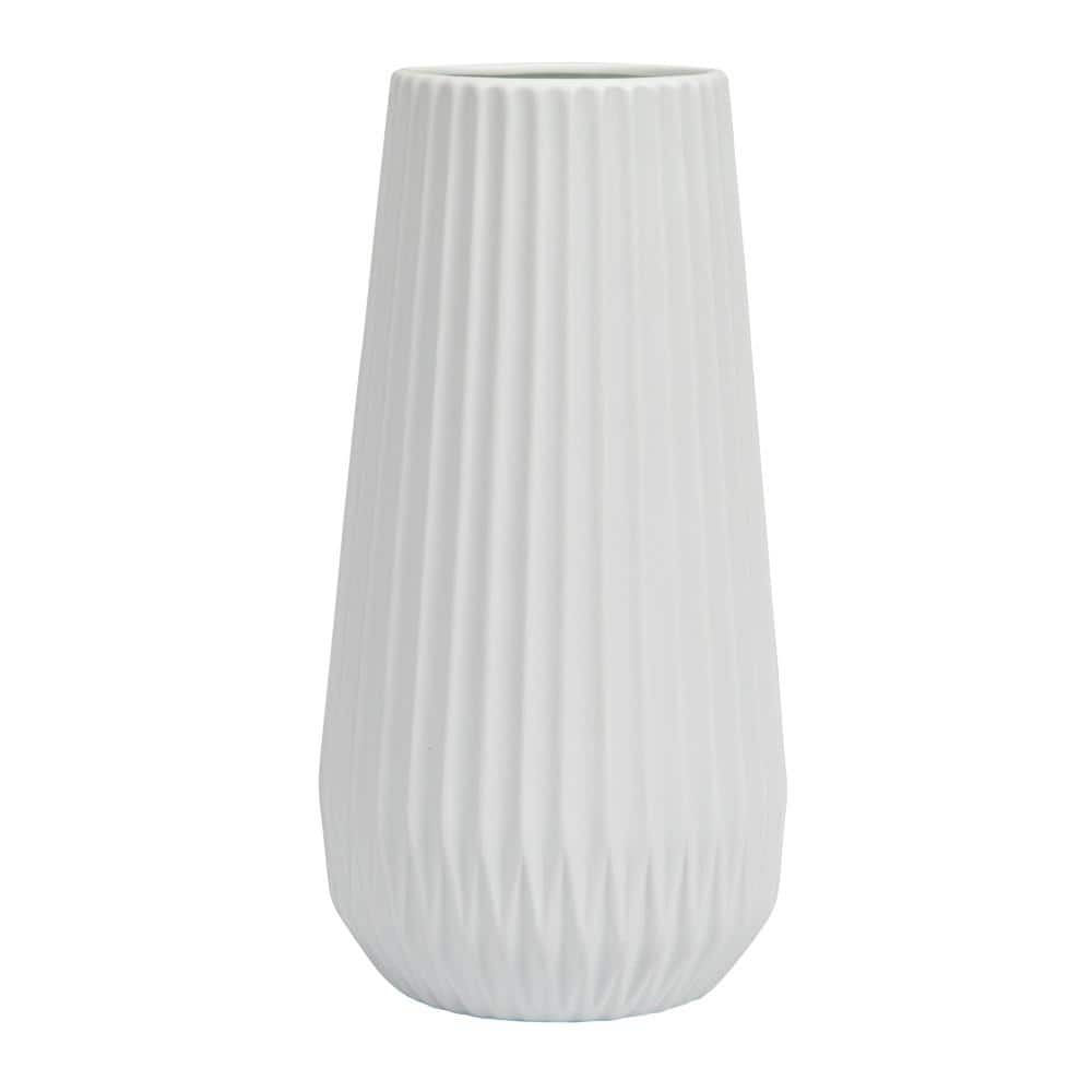 Matte White Ceramic Fluted Vase, 11.5"